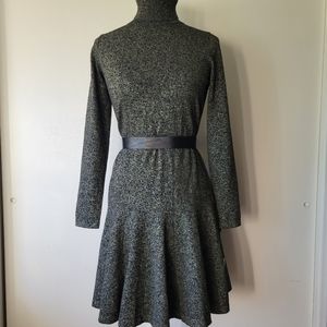 NWT. Calvin Klein knit dress in grey, blk and gold details.